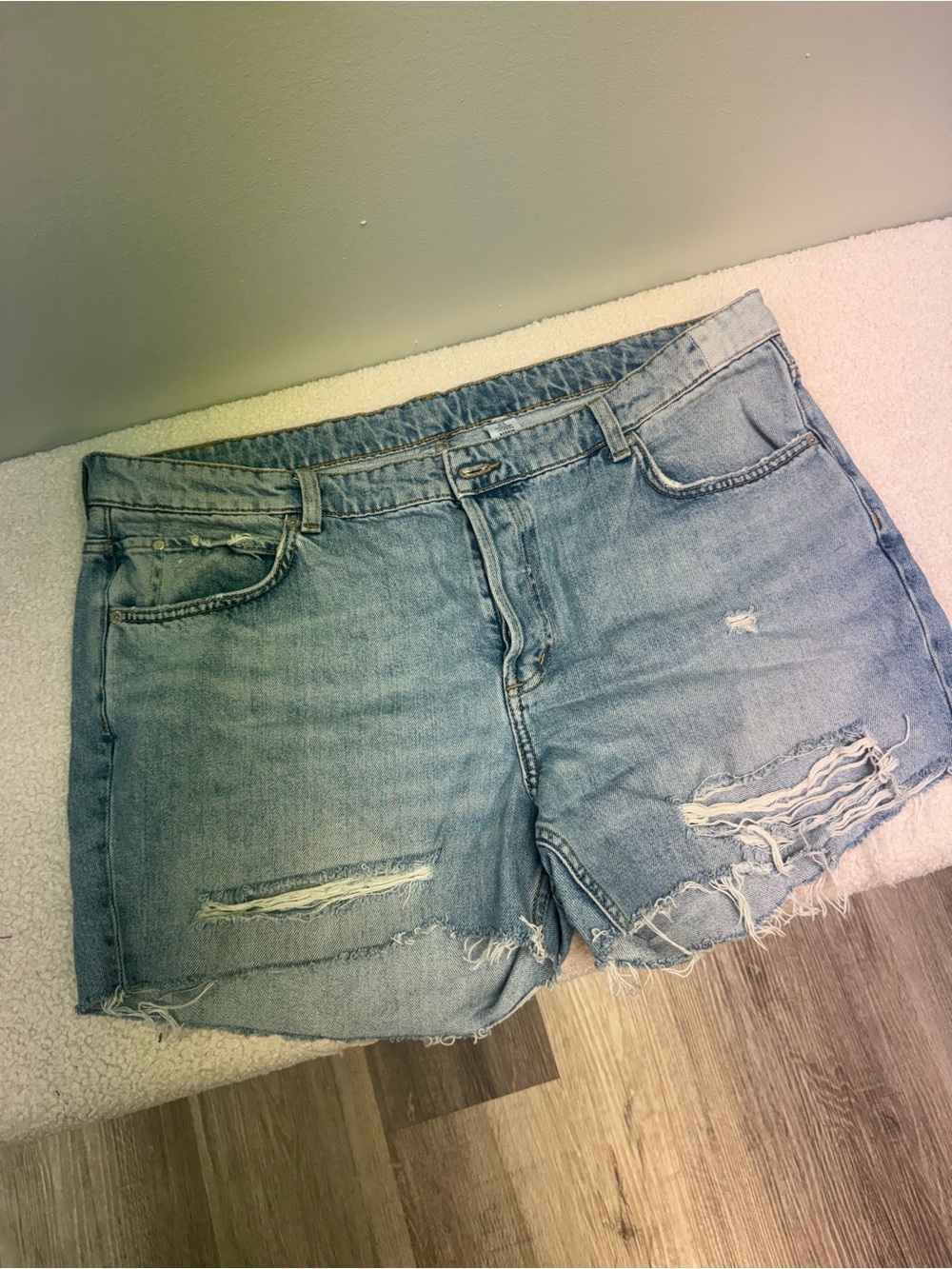 Distressed Light Blue Denim Jean Shorts for Women